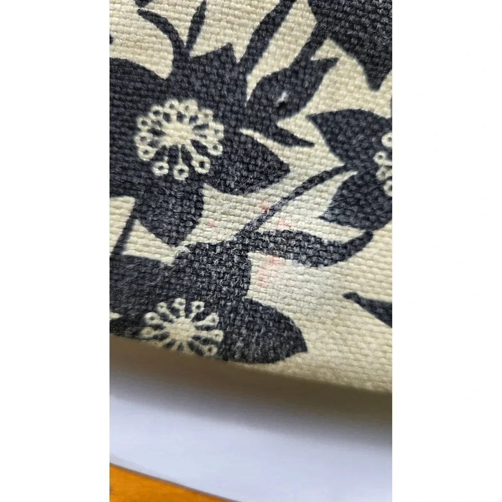 Spartina 449 Floral Wristlet Wallet Black Cream Linen Leather Turquoise Interior